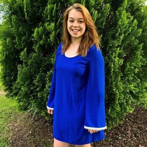 Flowy blue and lace dress